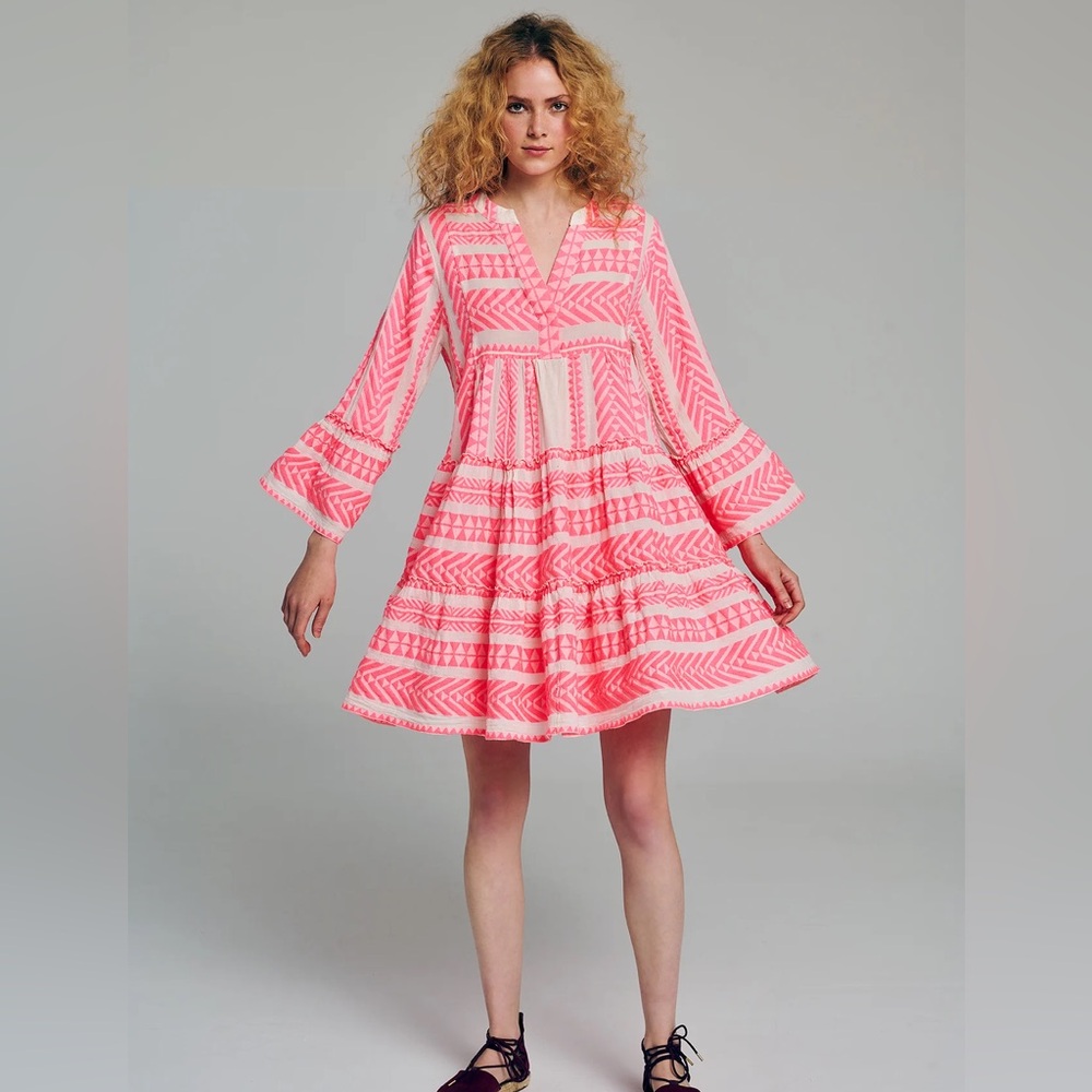 Devotion Twins Ella Zig Zag Embroidered Neon Pink Mini Dress size M